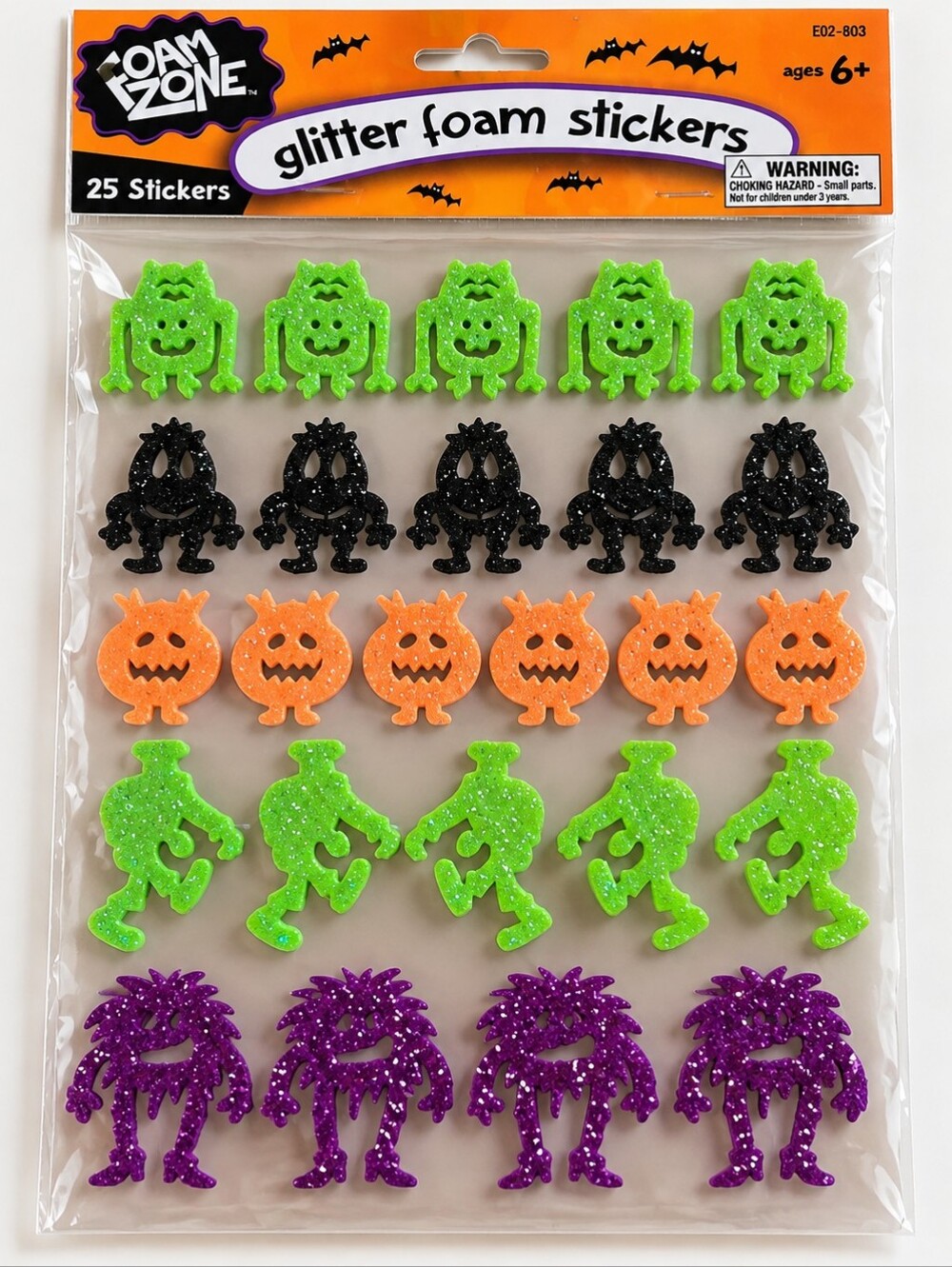 Discontinued Foam Zone Halloween Glitter Foam Stickers 25pc Monsters